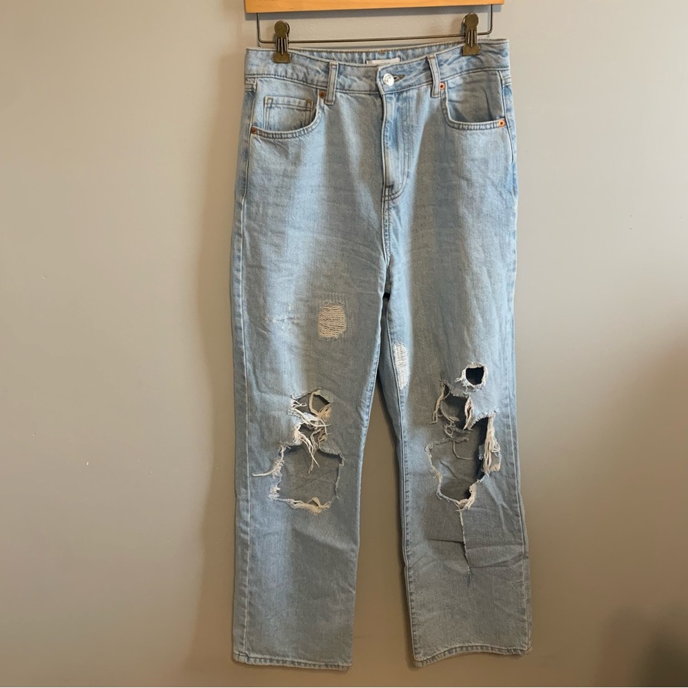 Forever 21 Women’s Denim Jeans Wide Leg Distressed Frayed Jeans